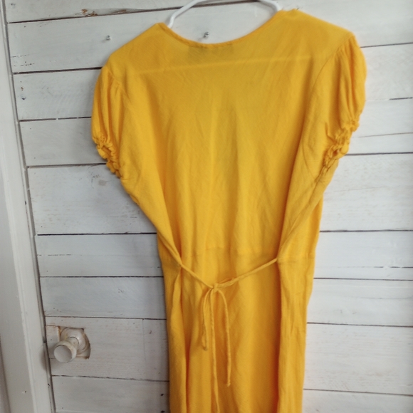 Ashley Stewart 1X Yellow Cotton Boho Tunic Top V-Neck Short Sleeve Blouse - Picture 11 of 13